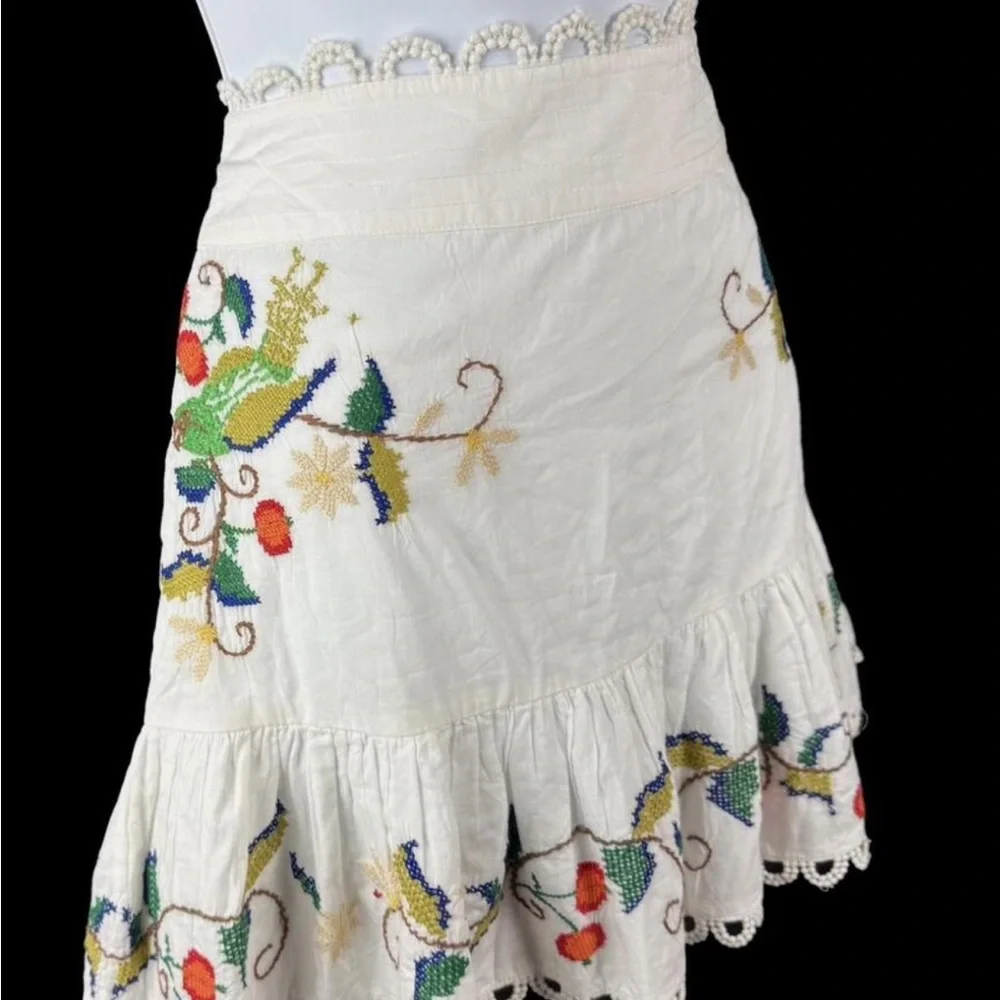 White Mini Skater Skirt with Ruffled Embellishments for Resort Wear - Picture 3 of 4